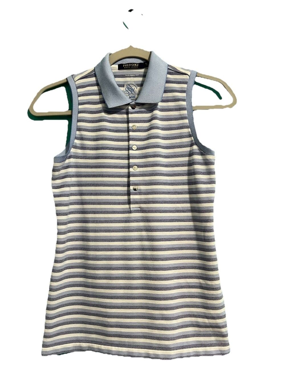 POLO GOLF RALPH LAUREN Shirt Women's Xs Sleeveless Tailored Fit Striped Snap